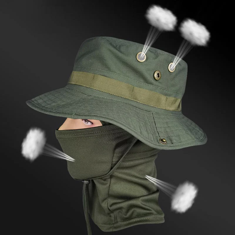 Cappello da pesca mimetico 2 in 1 e fascia per il collo con maschera - Image 2