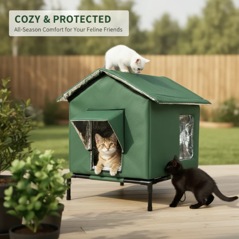 🏠 SCONTO DEL 50% A TEMPO LIMITATO! 🐈 Cuccia per gatti da esterno rialzata e resistente a ogni clima – Impermeabile, isolata e pieghevole 🌧️ - Image 2