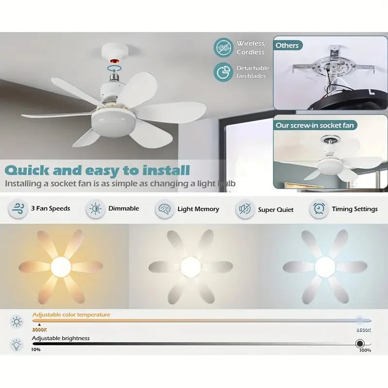 🔥ZOMERVERKOOP 49% UIT🔥 2-IN-1 PORTABLE CEILING FAN & LIGHT met afstandsbediening - Image 12