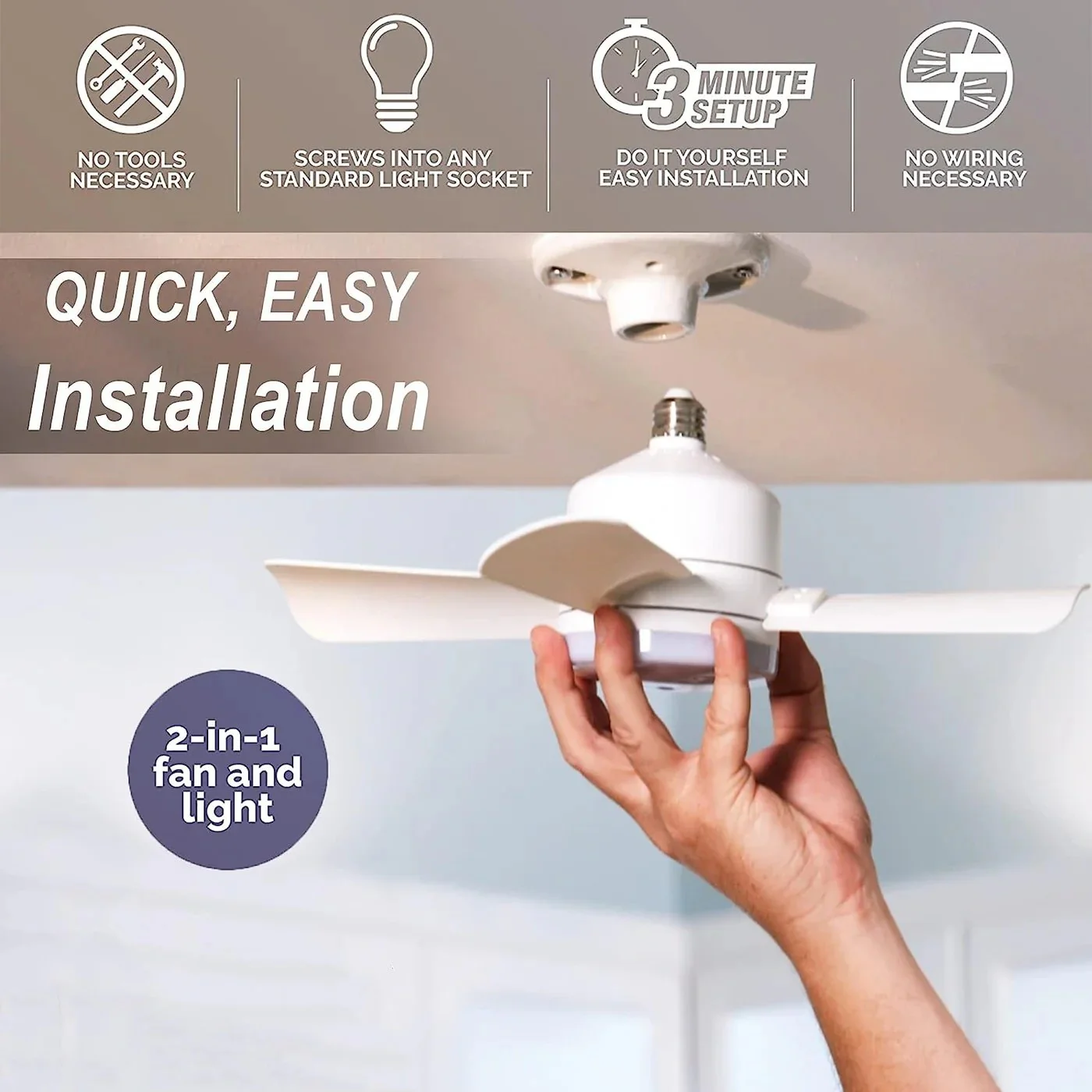 🔥ZOMERVERKOOP 49% UIT🔥 2-IN-1 PORTABLE CEILING FAN & LIGHT met afstandsbediening - Image 2