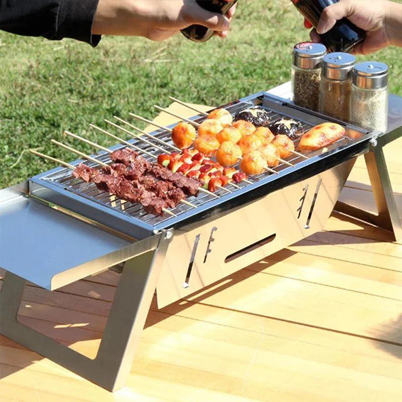 Barbecue Pieghevole da Esterno in Acciaio Inossidabile