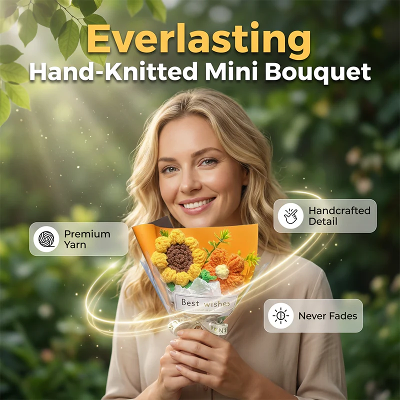 Incantevole mini bouquet di fiori lavorato a mano a maglia