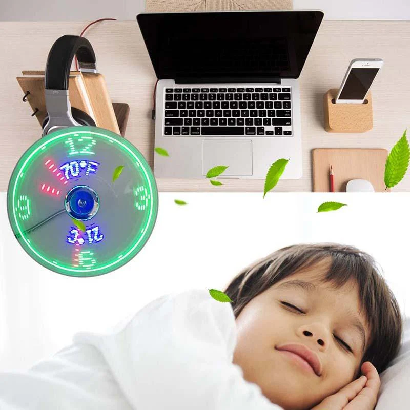 Ventilatore USB con Orologio LED Luminoso