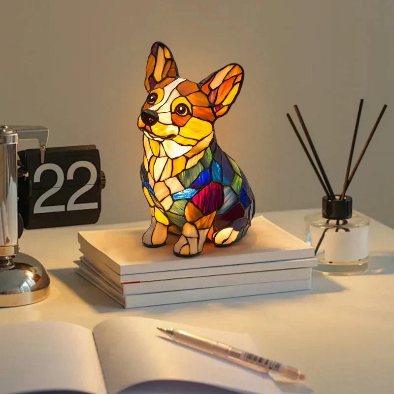 Lampada da tavolo a LED a forma di statua di cucciolo con blocchi di colore - Image 2