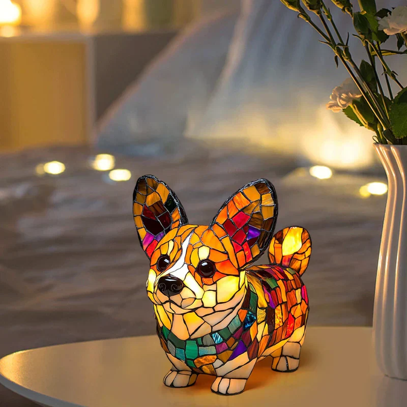 Lampada da tavolo a LED a forma di statua di cucciolo con blocchi di colore - Image 3