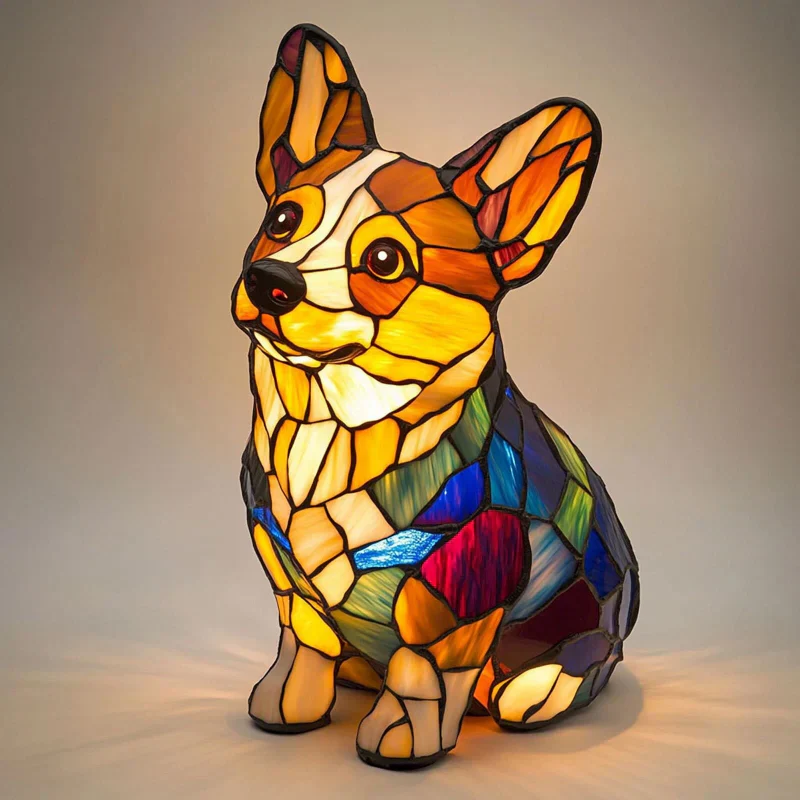 Lampada da tavolo a LED a forma di statua di cucciolo con blocchi di colore - Image 5