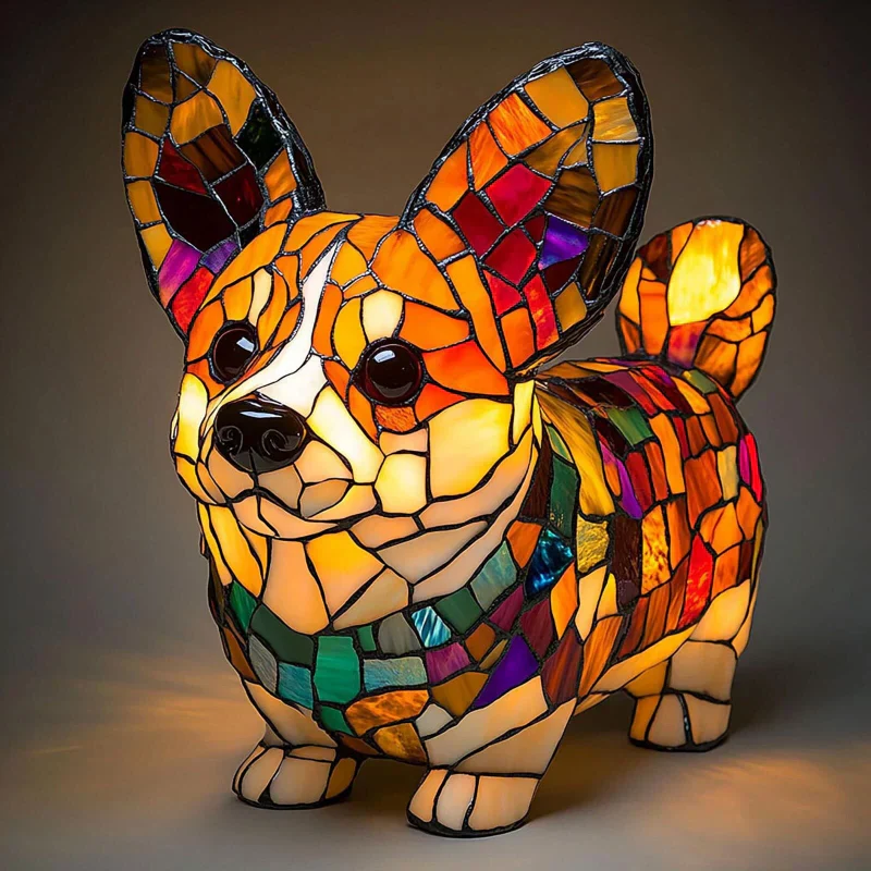 Lampada da tavolo a LED a forma di statua di cucciolo con blocchi di colore - Image 7