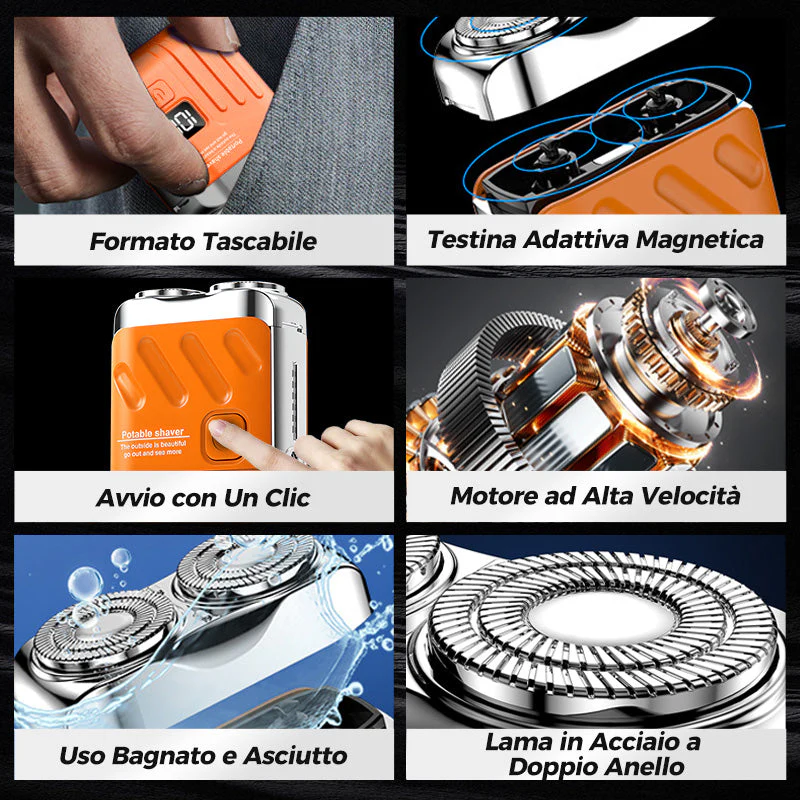 Rasoio Elettrico Rotativo Portatile a Doppio Anello - Image 2