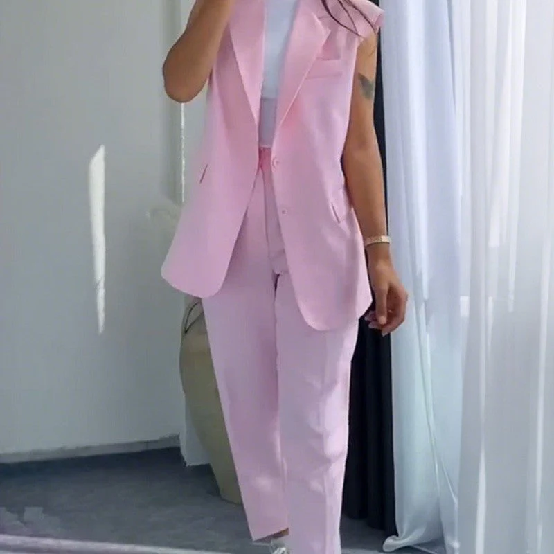 Completo da Donna alla Moda con Blazer Senza Maniche e Pantaloni a Vita Alta - Image 11