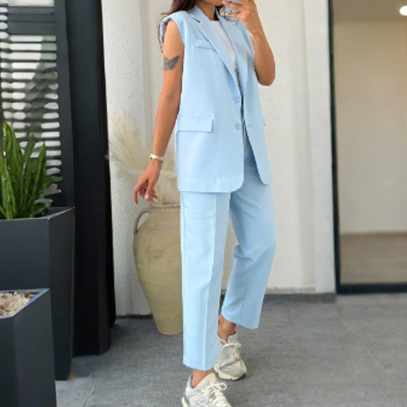 Completo da Donna alla Moda con Blazer Senza Maniche e Pantaloni a Vita Alta - Image 12