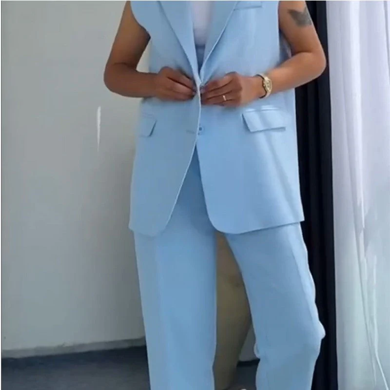Completo da Donna alla Moda con Blazer Senza Maniche e Pantaloni a Vita Alta - Image 7