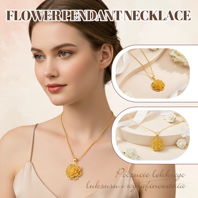 Elegante collana con pendente a forma di fiore color oro