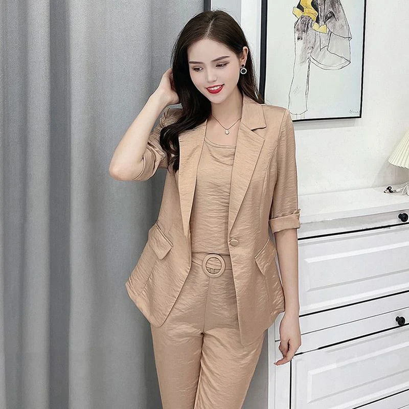 Set da 3 pezzi da lavoro casual alla moda da donna (giacca + canotta + pantaloni) - Image 10