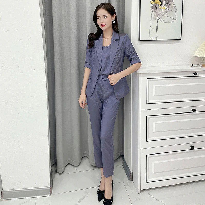 Set da 3 pezzi da lavoro casual alla moda da donna (giacca + canotta + pantaloni) - Image 12