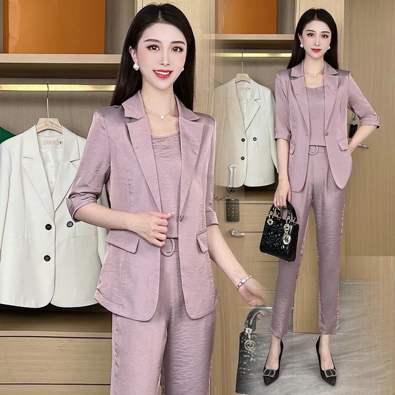 Set da 3 pezzi da lavoro casual alla moda da donna (giacca + canotta + pantaloni) - Image 15