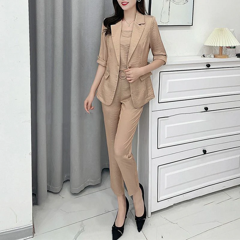 Set da 3 pezzi da lavoro casual alla moda da donna (giacca + canotta + pantaloni) - Image 8