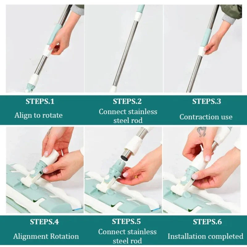 Mocio Piatto Con Manico In Acciaio INOX, Dotato Di Panni Lavabili E Riutilizzabili - Image 9