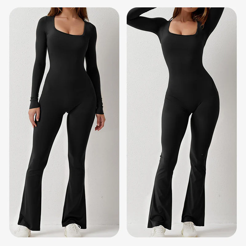 [Regalo per lei] Tuta da donna a maniche lunghe con scollo quadrato e gamba larga - Image 3