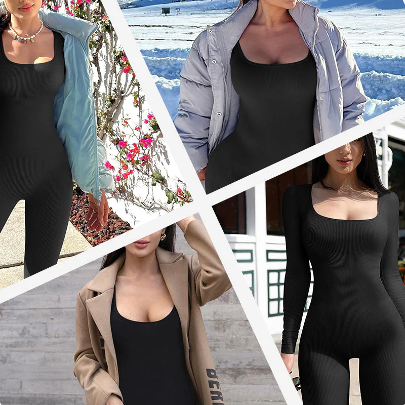 [Regalo per lei] Tuta da donna a maniche lunghe con scollo quadrato e gamba larga - Image 5
