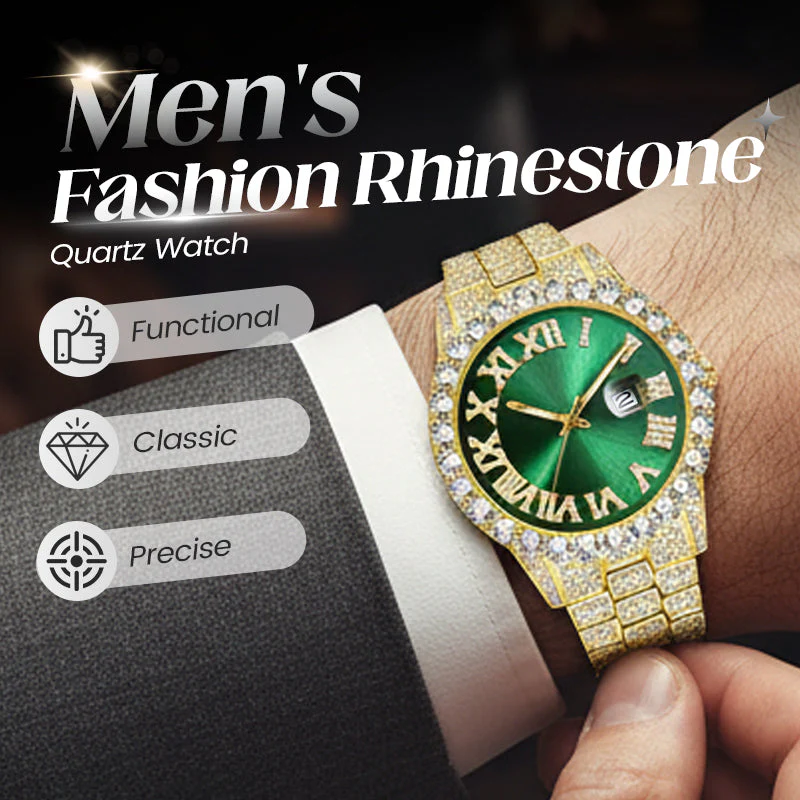 Orologio al quarzo con strass da uomo alla moda