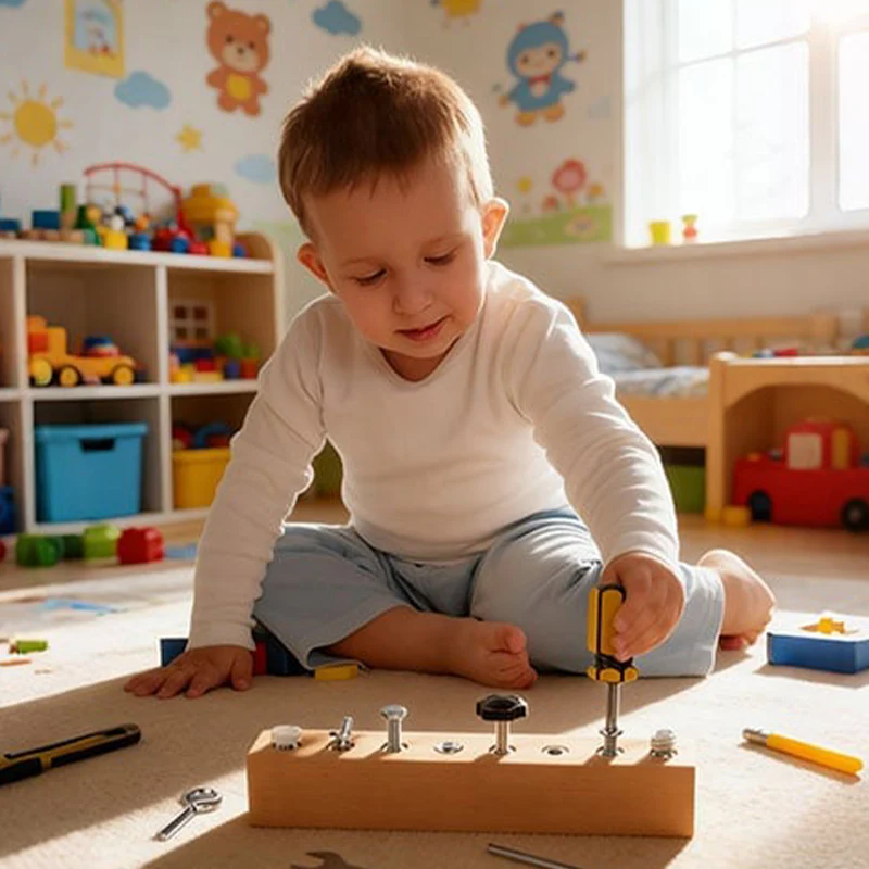 Tavola Montessori in Legno con Cacciavite - Gioco Educativo per Sviluppare la Motricità Fine - Image 4