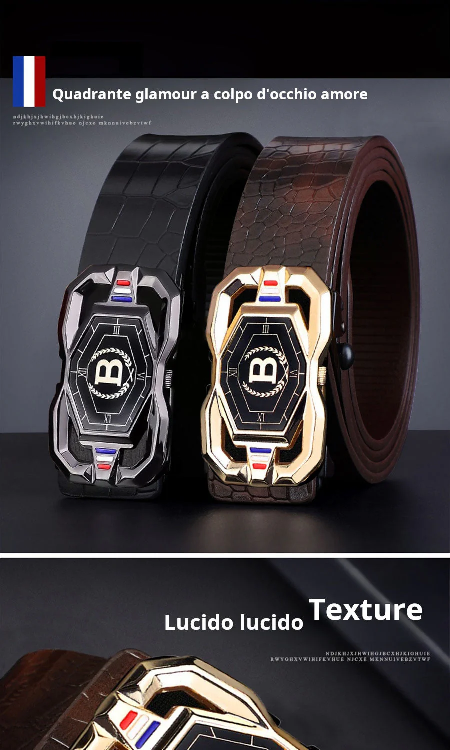 📢📢50% DI SCONTO! 🐊 Cintura da uomo in pelle con motivo coccodrillo – Fibbia automatica, lega resistente e look elegante per ogni occasione! 👔✨ - Image 3