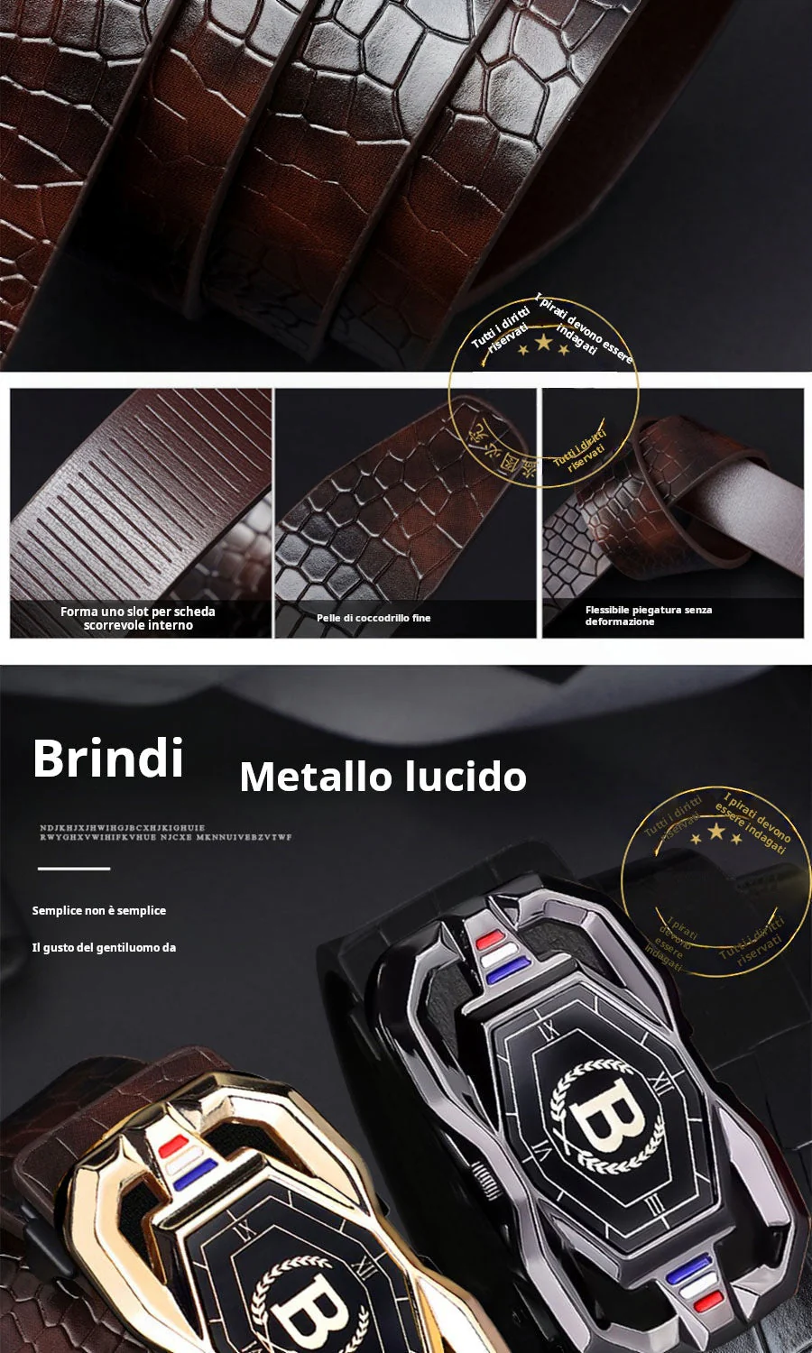 📢📢50% DI SCONTO! 🐊 Cintura da uomo in pelle con motivo coccodrillo – Fibbia automatica, lega resistente e look elegante per ogni occasione! 👔✨ - Image 4