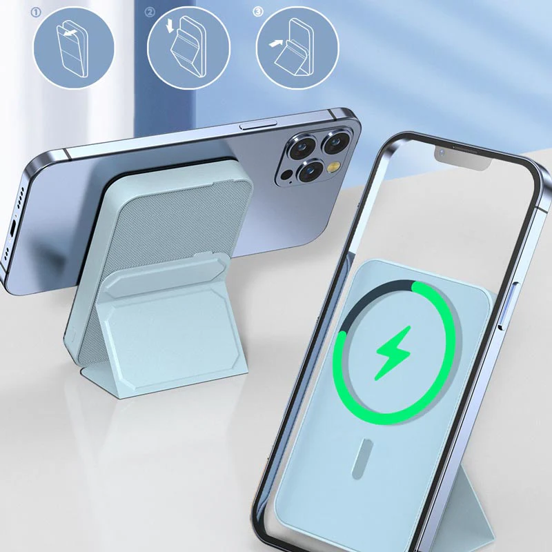 Mini Power Bank magnetico pieghevole wireless con supporto - Image 2