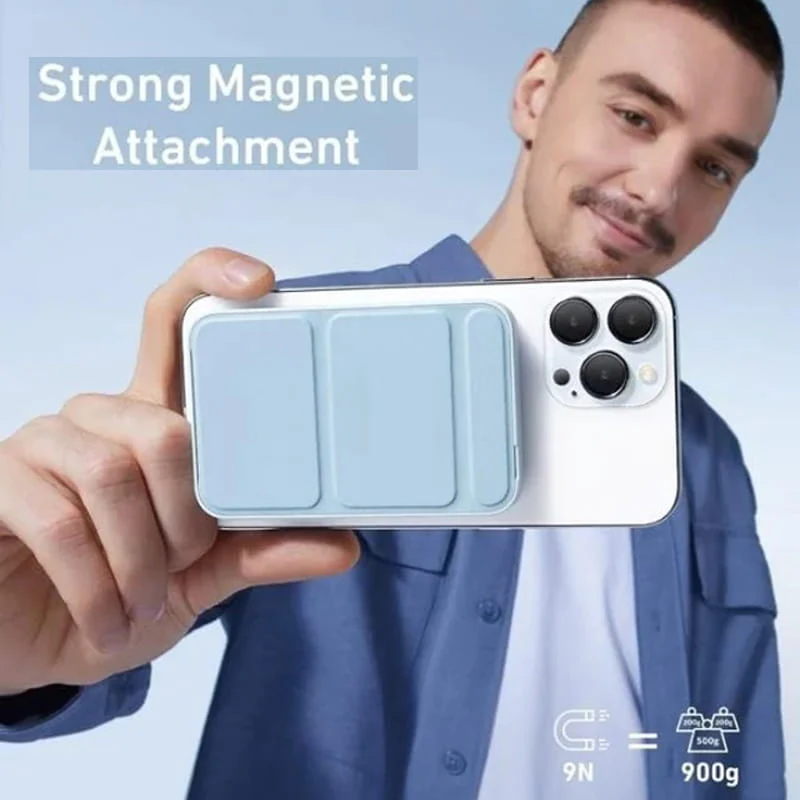 Mini Power Bank magnetico pieghevole wireless con supporto - Image 5