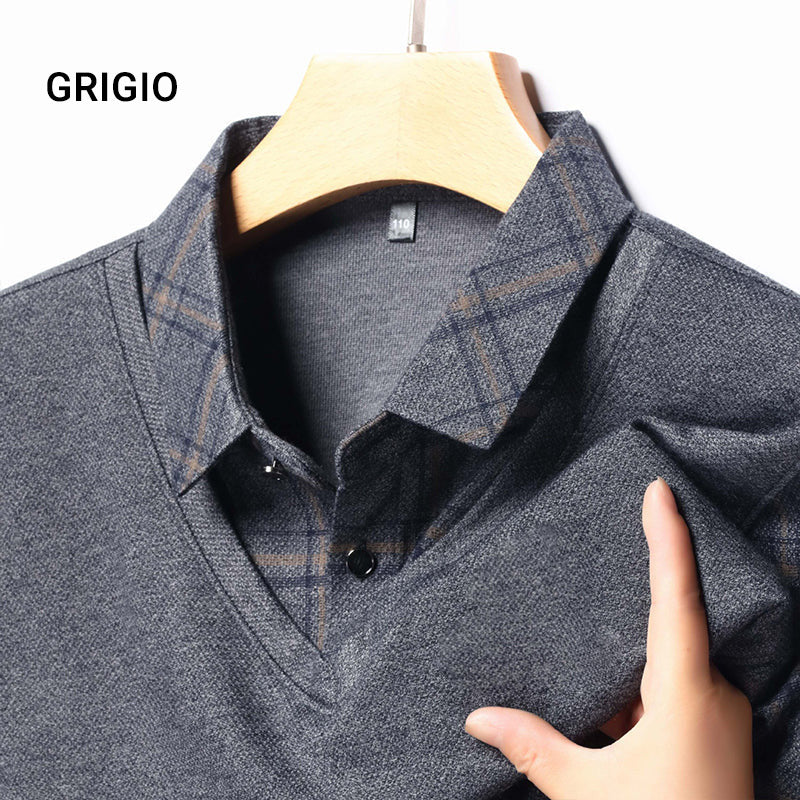 Top da uomo a maniche lunghe con collo a revers effetto due pezzi - Image 11