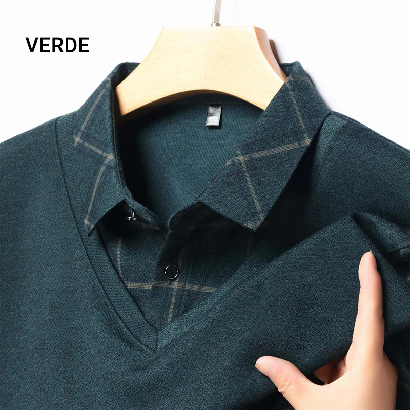 Top da uomo a maniche lunghe con collo a revers effetto due pezzi - Image 13