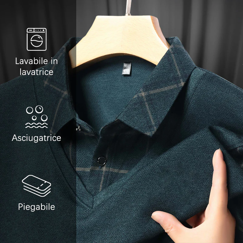 Top da uomo a maniche lunghe con collo a revers effetto due pezzi - Image 8