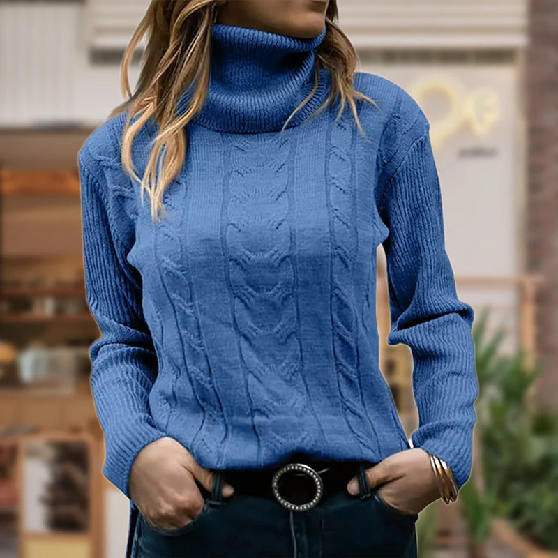 Maglione dolcevita lavorato a maglia a maniche lunghe tinta unita da donna successo attivo - Image 2