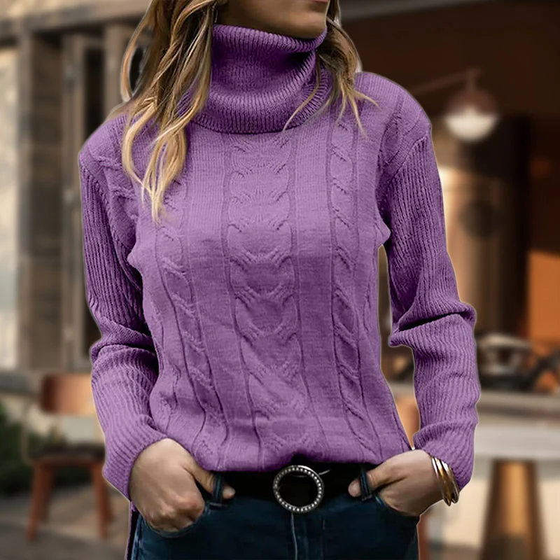 Maglione dolcevita lavorato a maglia a maniche lunghe tinta unita da donna successo attivo - Image 3