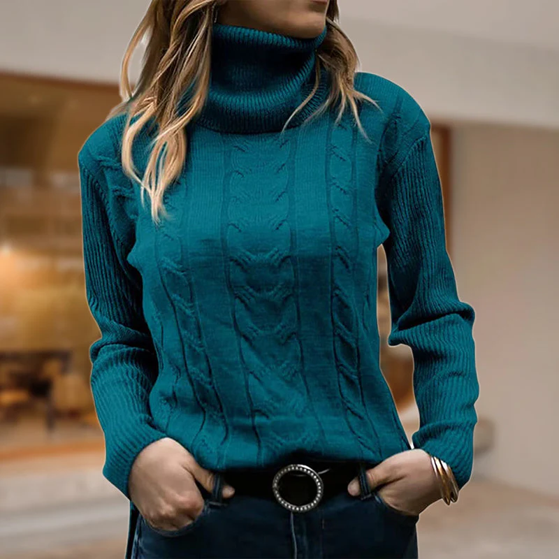 Maglione dolcevita lavorato a maglia a maniche lunghe tinta unita da donna successo attivo - Image 5