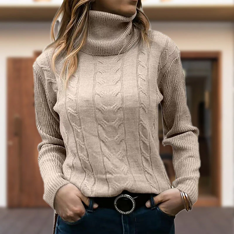 Maglione dolcevita lavorato a maglia a maniche lunghe tinta unita da donna successo attivo - Image 6