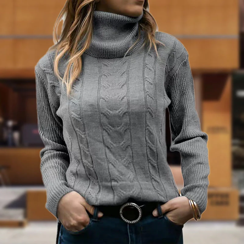 Maglione dolcevita lavorato a maglia a maniche lunghe tinta unita da donna successo attivo - Image 7
