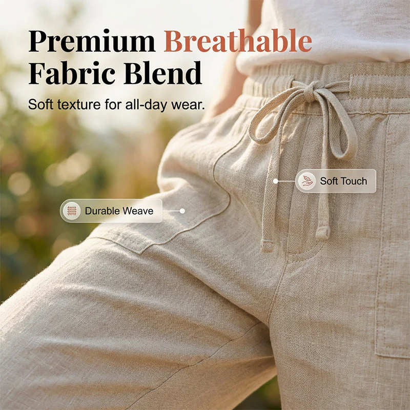 Pantaloni capri casual da donna in cotone e lino - Image 3
