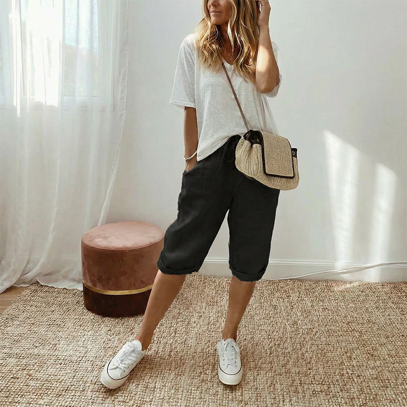 Pantaloni capri casual da donna in cotone e lino - Image 9
